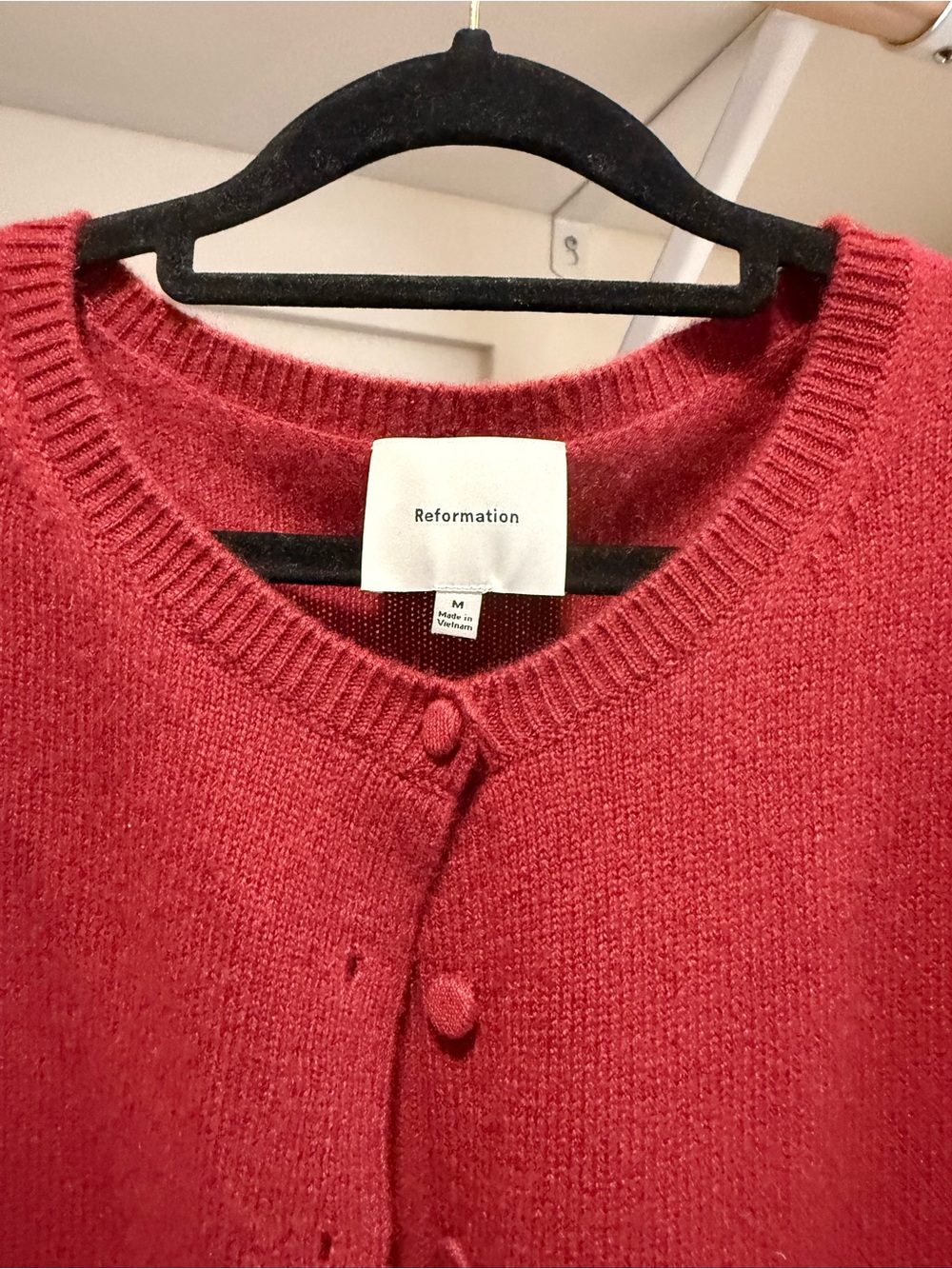 Reformation Clara Cashmere Crew Cardigan- Chianti Patch Pocket - Picture 5 of 9